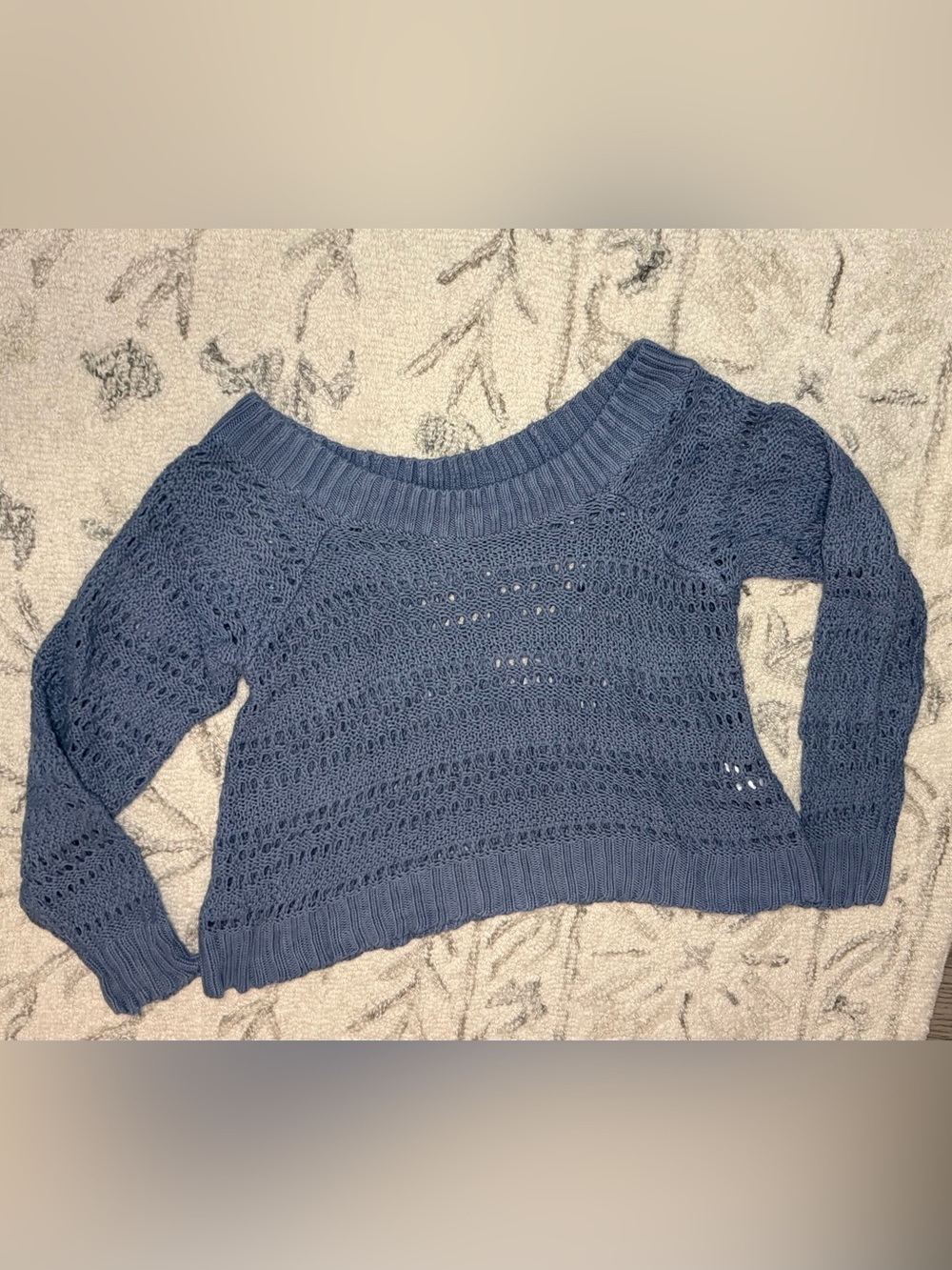 Lucky Brand Blue Open Knit Crochet Sweater XS - Picture 2 of 8
